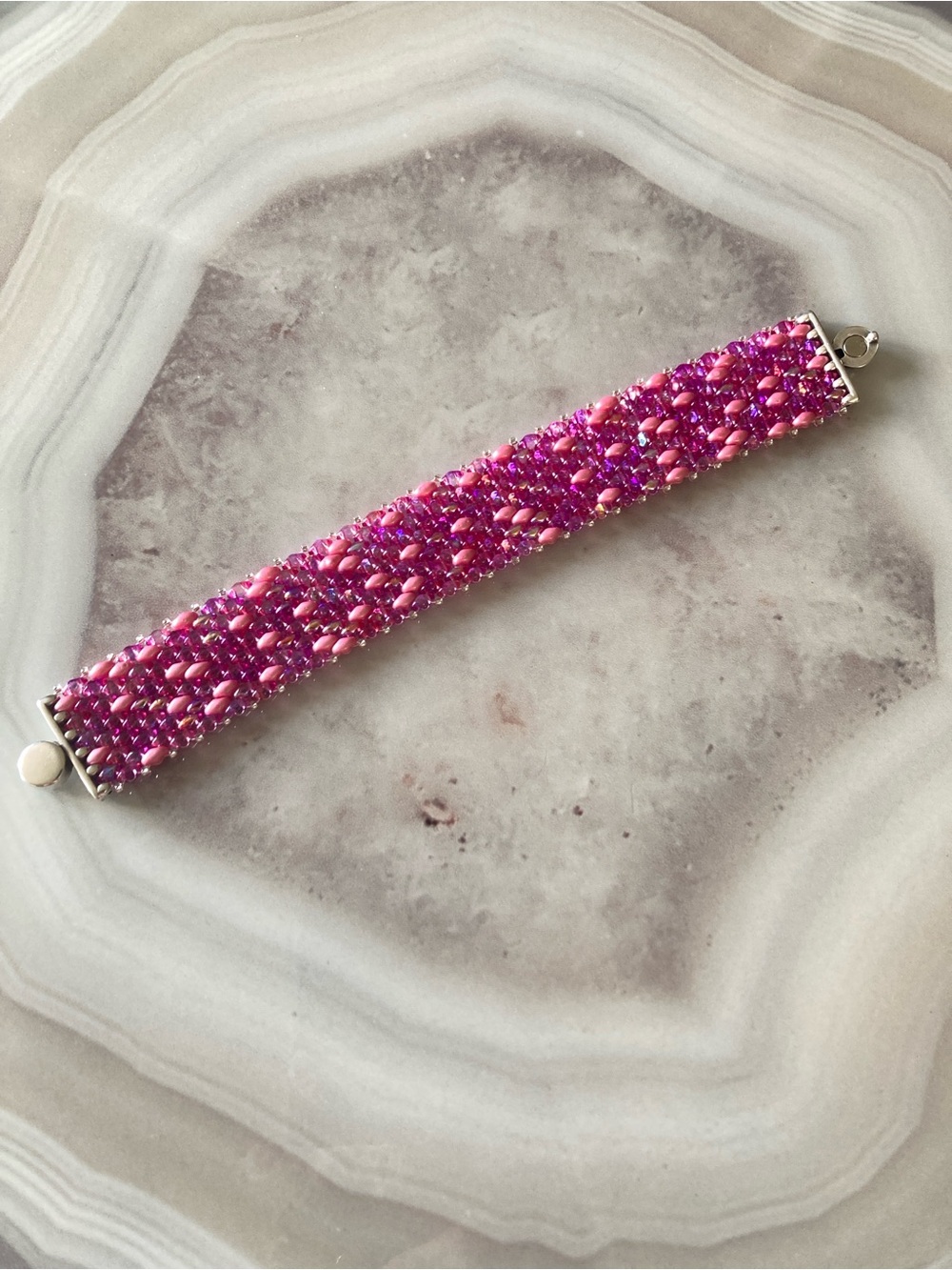 ✨Pink Whimsy Handmade Beaded Cuff Bracelet with Designer Clasp✨ - Picture 3 of 5